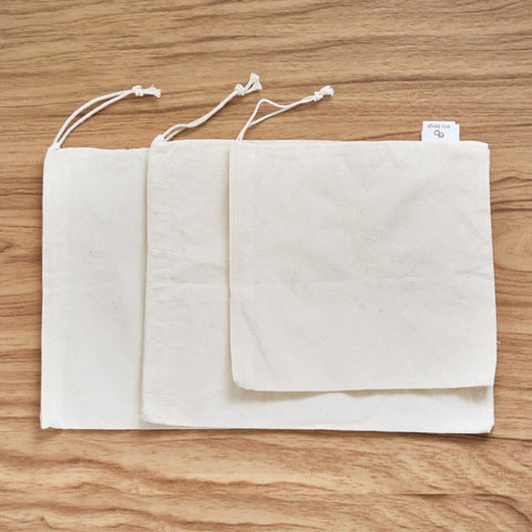  Cotton Bulk Food Bags (Set of 3) Eco Beige Reusable Bags art-noise.myshopify.com cotton-bulk-food-bags-set-of-3
