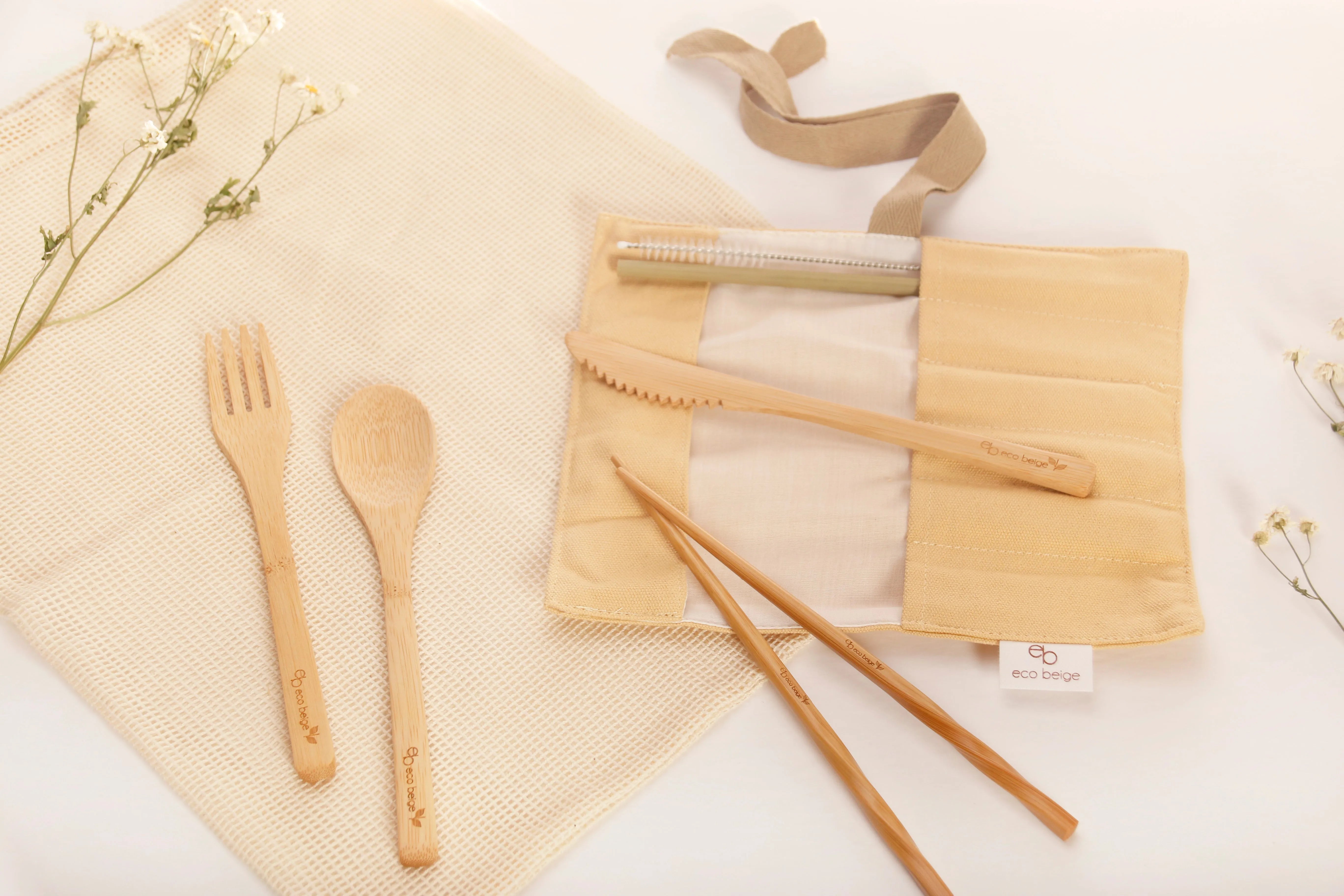  Natural Bamboo Cutlery Set Eco Beige Utensils art-noise.myshopify.com natural-bamboo-cutlery-set