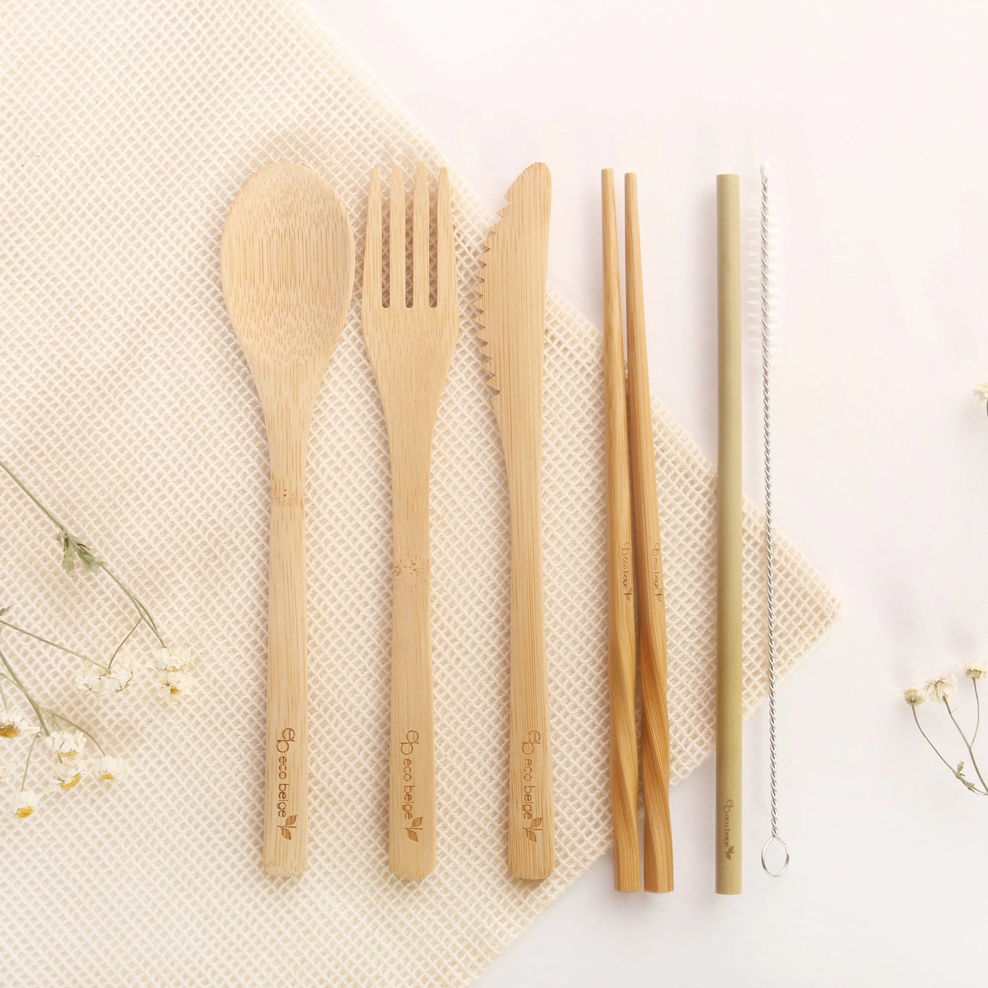  Natural Bamboo Cutlery Set Eco Beige Utensils art-noise.myshopify.com natural-bamboo-cutlery-set