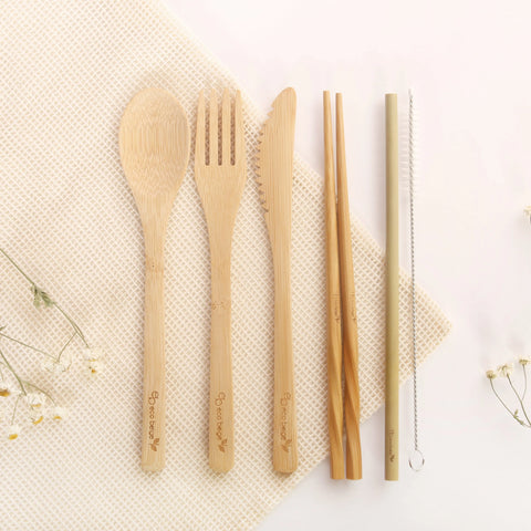  Natural Bamboo Cutlery Set Eco Beige Utensils art-noise.myshopify.com natural-bamboo-cutlery-set