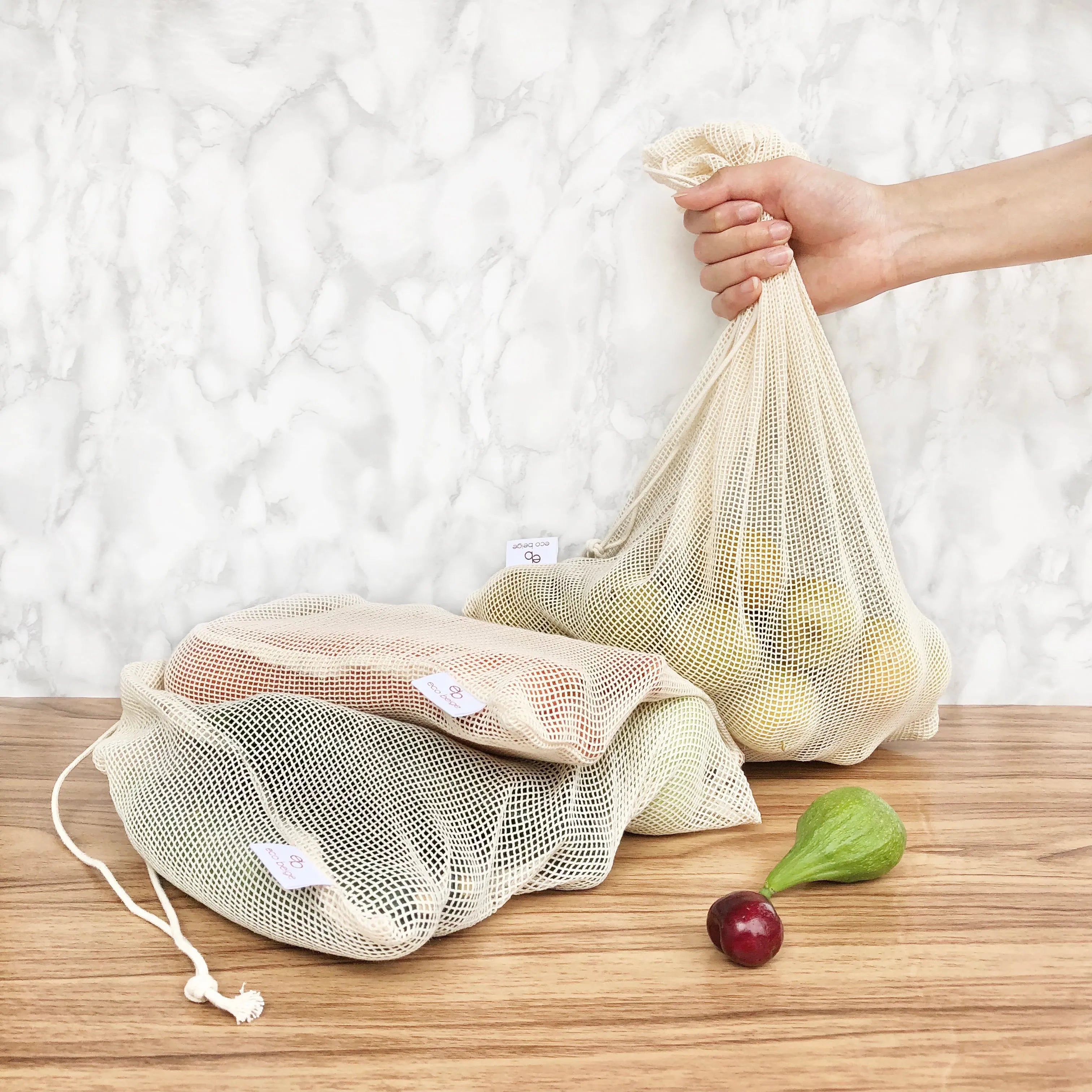  Cotton Produce Bags (Set of 3) Eco Beige Reusable Bags art-noise.myshopify.com cotton-produce-bags-set-of-3