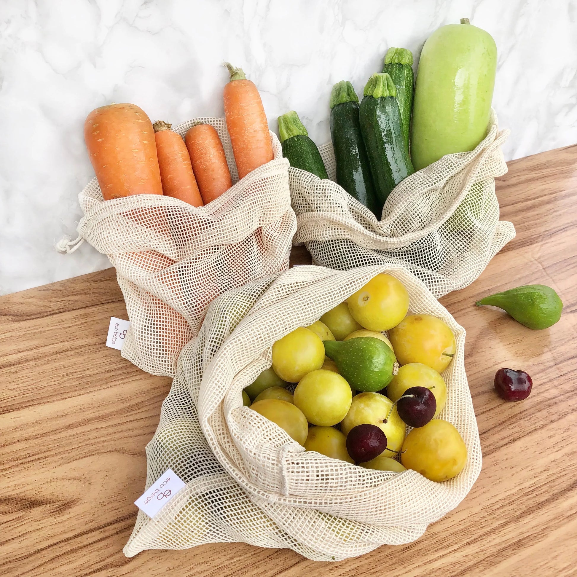  Cotton Produce Bags (Set of 3) Eco Beige Reusable Bags art-noise.myshopify.com cotton-produce-bags-set-of-3