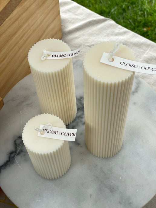 Pinstripe Pillar Eloise and Oliver Decorative Candle art-noise.myshopify.com pinstripe-pillar