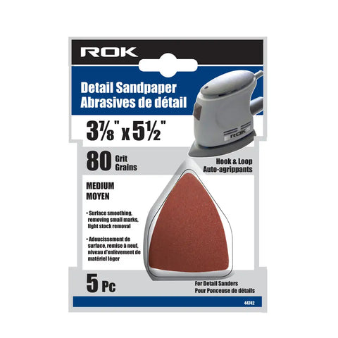 ROK - 5 PC ALUMINUM OXIDE SANDPAPER 80 GRIT