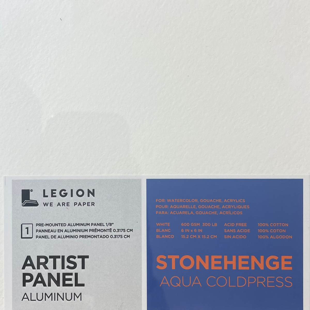 Legion Paper Aluminum Panel - Stonehenge Aqua Coldpress White 6x6&quot;