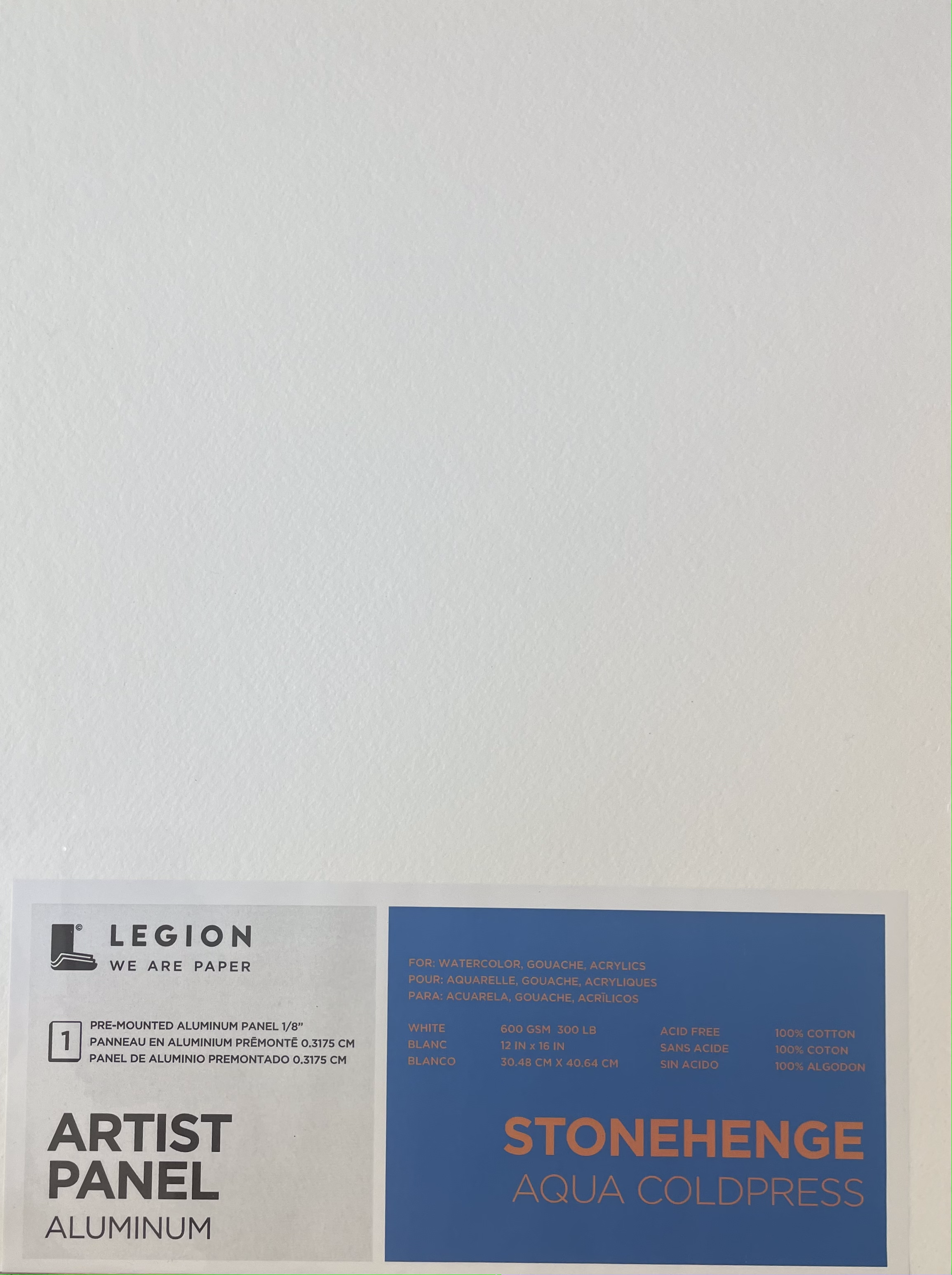 Legion Paper Aluminum Panel - Stonehenge Aqua Coldpress White 12x16" - Art Noise