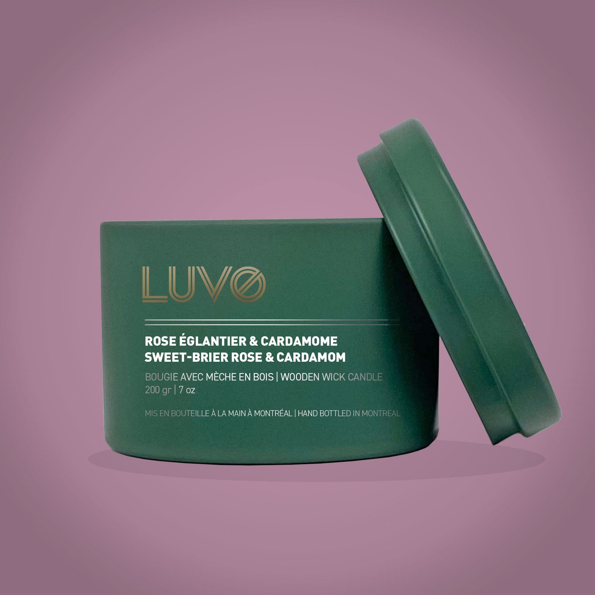 Mini Sweet Brier rose & Cardamom Scented wooden wick candle LUVO Candles | Bougies Home Fragrances art-noise.myshopify.com mini-sweet-brier-rose-cardamom-scented-wooden-wick-candle
