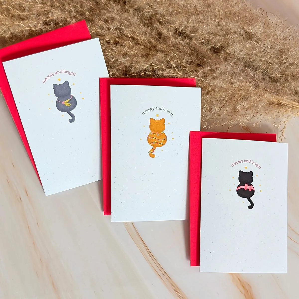  Meowy and Bright Mini Cat Holiday Greeting Card Cheeky Peach Designs Cards art-noise.myshopify.com meowy-and-bright-mini-cat-holiday-greeting-card