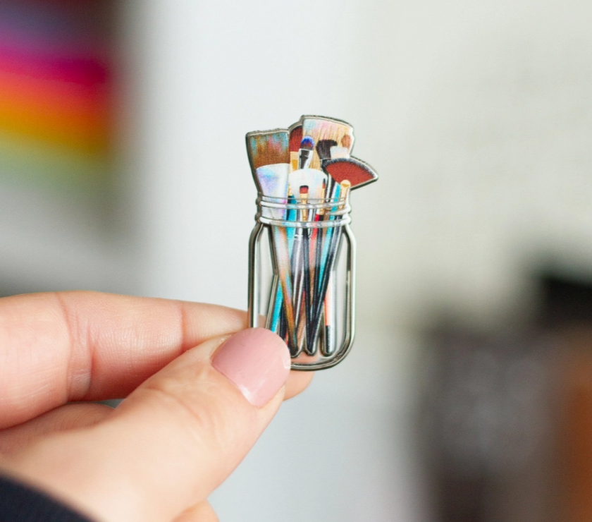 The Gray Muse Paint Brushes in Clear Jar Enamel Pin - Art Noise