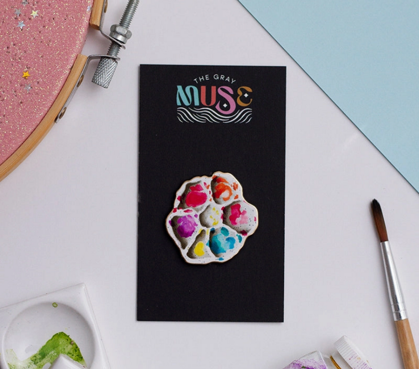 The Gray Muse Rainbow Ceramic Paint Palette Enamel Pin (Round) - Art Noise