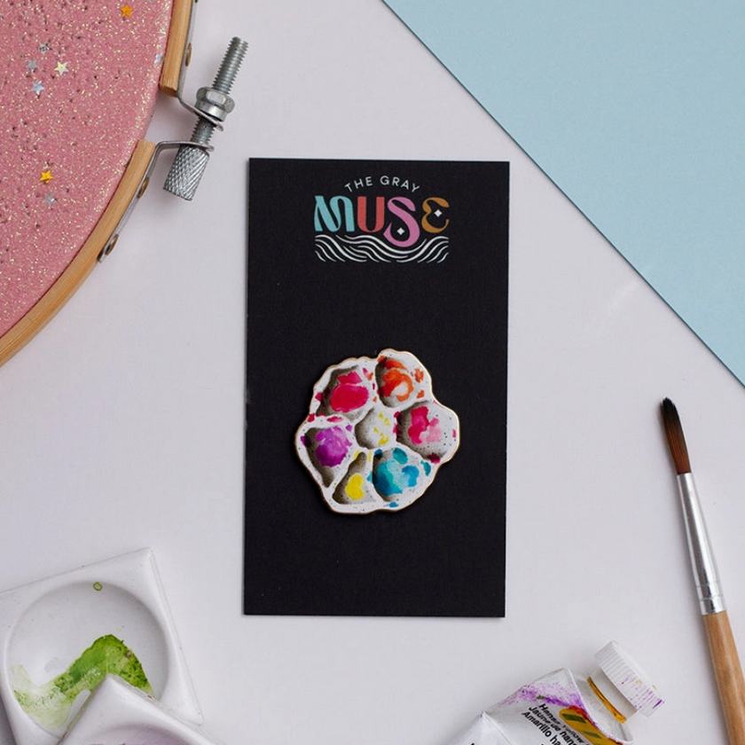 The Gray Muse Rainbow Ceramic Paint Palette Enamel Pin (Round) - Art Noise