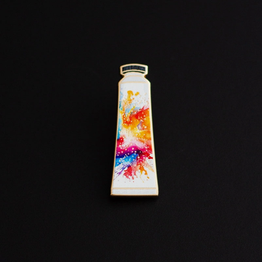 The Gray Muse Rainbow Watercolor Paint Tube Enamel Pin