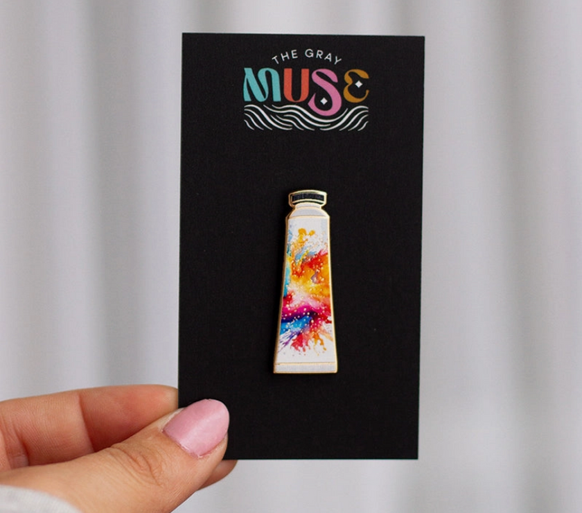 The Gray Muse Rainbow Watercolor Paint Tube Enamel Pin - Art Noise