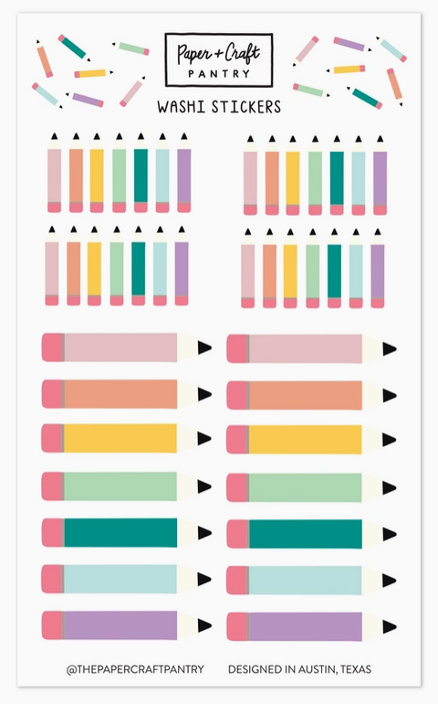 The Paper + Craft Pantry Rainbow Pencils Washi Sticker Sheet - Art Noise