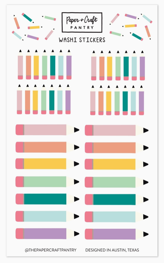 The Paper + Craft Pantry Rainbow Pencils Washi Sticker Sheet