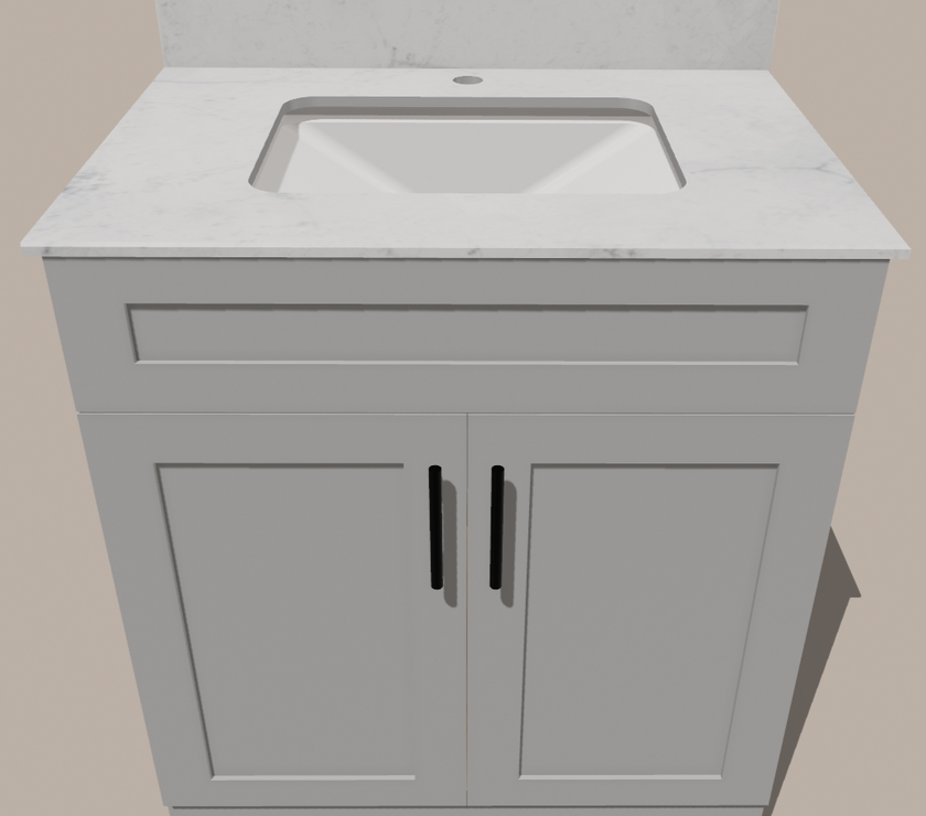30-Inch Shaker Bathroom Vanity — White or Gray | Plywood Cabinet, Solid-Wood Doors, Soft-Close 3-Way Clip-On Hinges, Natural Wood Interior