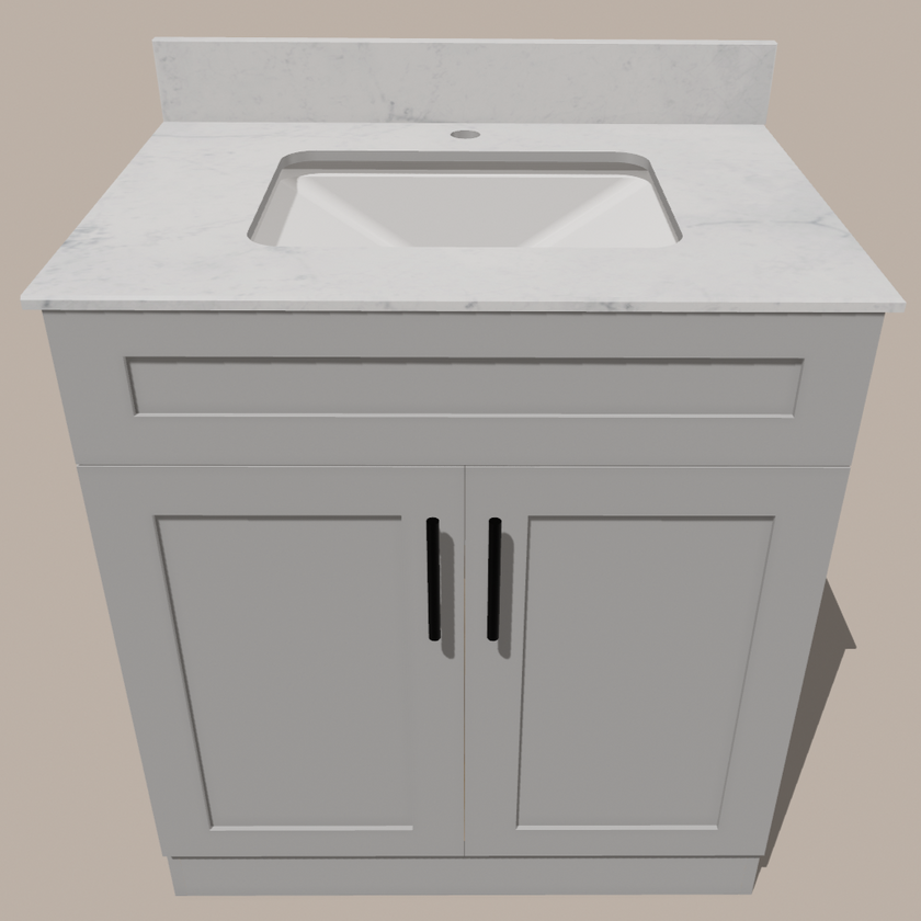 30-Inch Shaker Bathroom Vanity — White or Gray | Plywood Cabinet, Solid-Wood Doors, Soft-Close 3-Way Clip-On Hinges, Natural Wood Interior