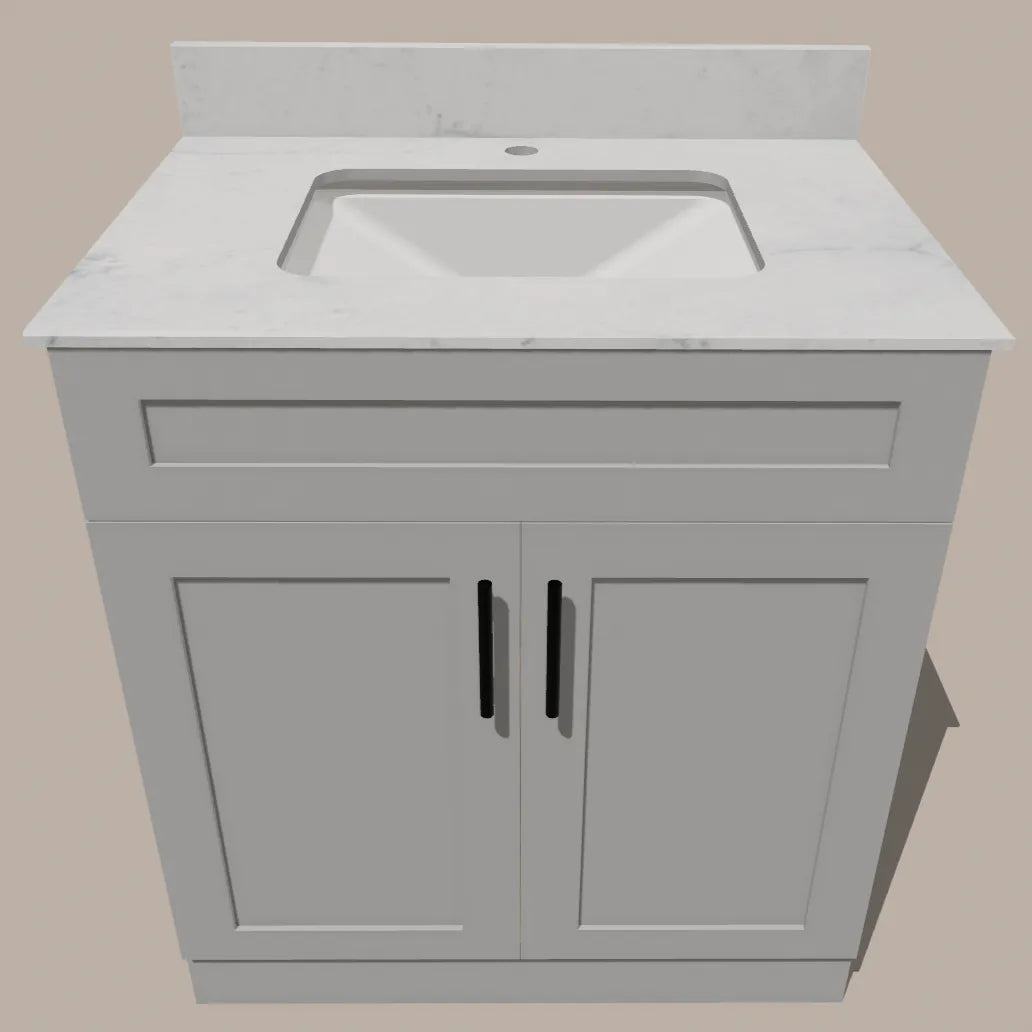  30-Inch Shaker Bathroom Vanity — White or Gray | Plywood Cabinet, Solid-Wood Doors, Soft-Close 3-Way Clip-On Hinges, Natural Wood Interior Good Day Building Supply Inc. Bathroom Vanity art-noise.myshopify.com 30-inch-shaker-bathroom-vanity-white-or-gray-plywood-cabinet-solid-wood-doors-soft-close-3-way-clip-on-hinges-natural-wood-interior