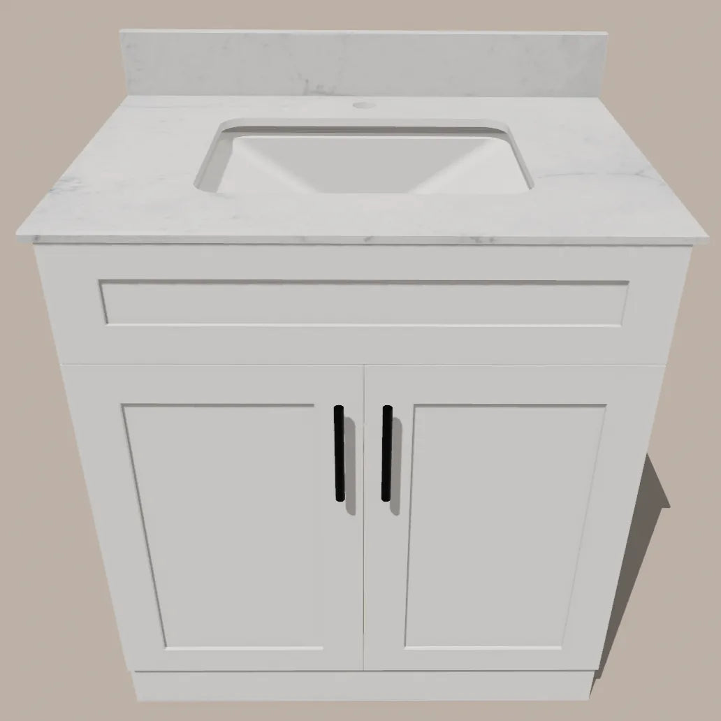  30-Inch Shaker Bathroom Vanity — White or Gray | Plywood Cabinet, Solid-Wood Doors, Soft-Close 3-Way Clip-On Hinges, Natural Wood Interior Good Day Building Supply Inc. Bathroom Vanity art-noise.myshopify.com 30-inch-shaker-bathroom-vanity-white-or-gray-plywood-cabinet-solid-wood-doors-soft-close-3-way-clip-on-hinges-natural-wood-interior