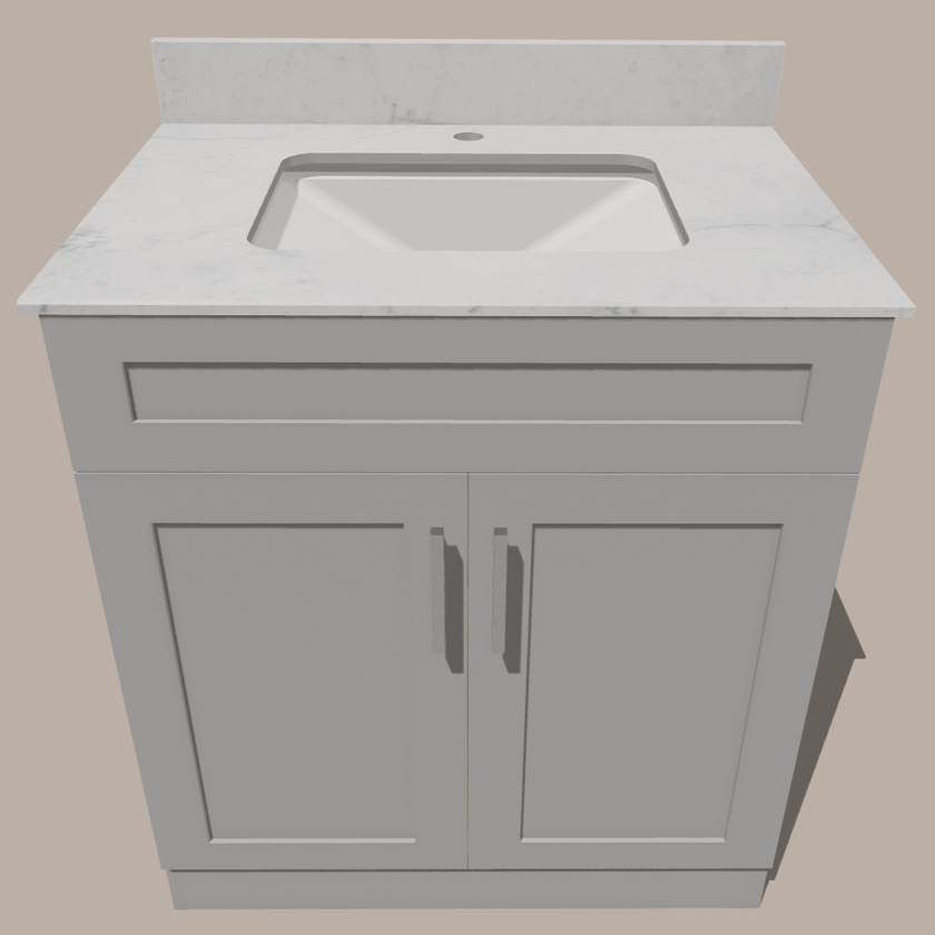 30-Inch Shaker Bathroom Vanity — White or Gray | Plywood Cabinet, Solid-Wood Doors, Soft-Close 3-Way Clip-On Hinges, Natural Wood Interior
