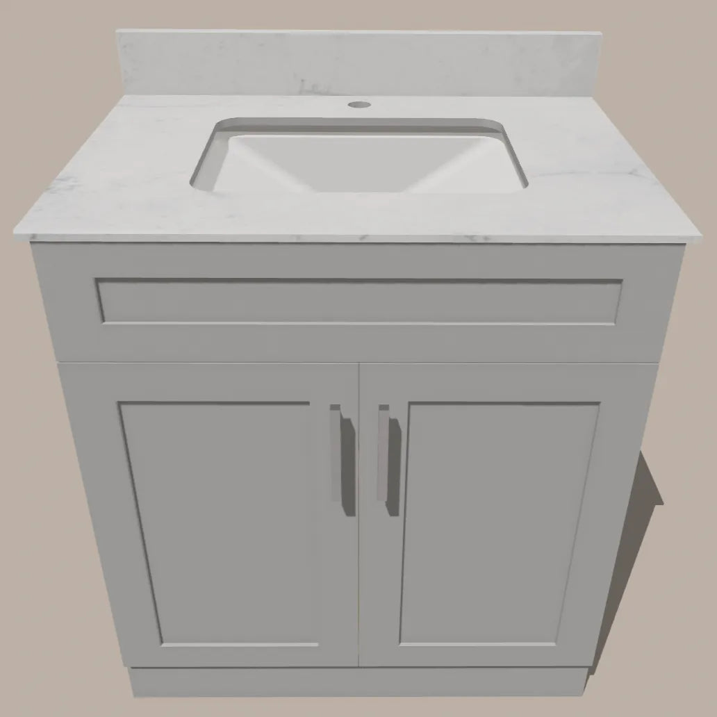  30-Inch Shaker Bathroom Vanity — White or Gray | Plywood Cabinet, Solid-Wood Doors, Soft-Close 3-Way Clip-On Hinges, Natural Wood Interior Good Day Building Supply Inc. Bathroom Vanity art-noise.myshopify.com 30-inch-shaker-bathroom-vanity-white-or-gray-plywood-cabinet-solid-wood-doors-soft-close-3-way-clip-on-hinges-natural-wood-interior