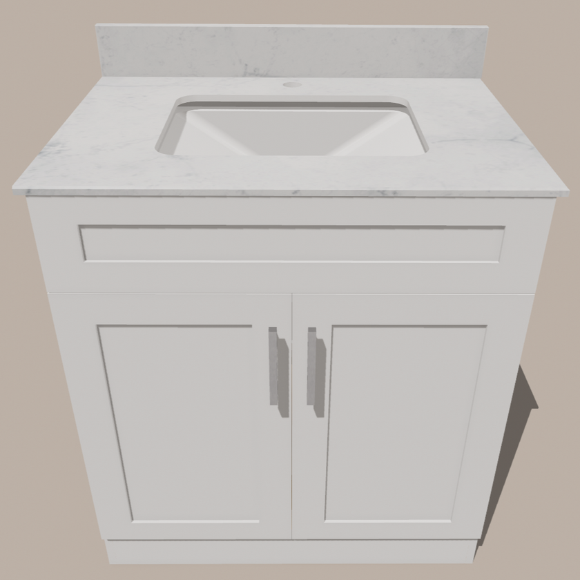 30-Inch Shaker Bathroom Vanity — White or Gray | Plywood Cabinet, Solid-Wood Doors, Soft-Close 3-Way Clip-On Hinges, Natural Wood Interior