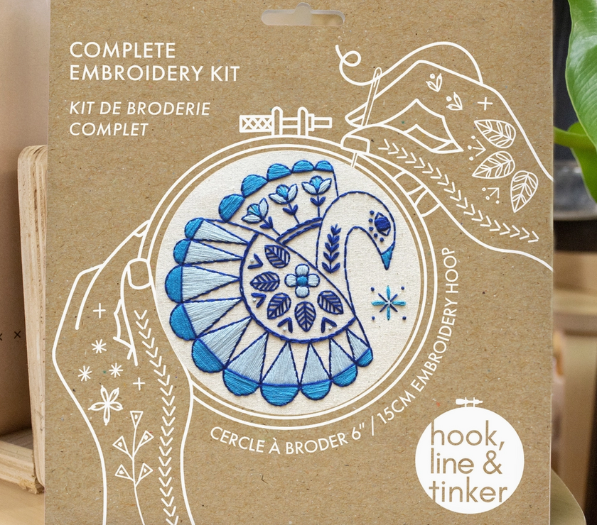 Hook, Line & Tinker Swan Swimming Complete Embroidery Kit - Art Noise