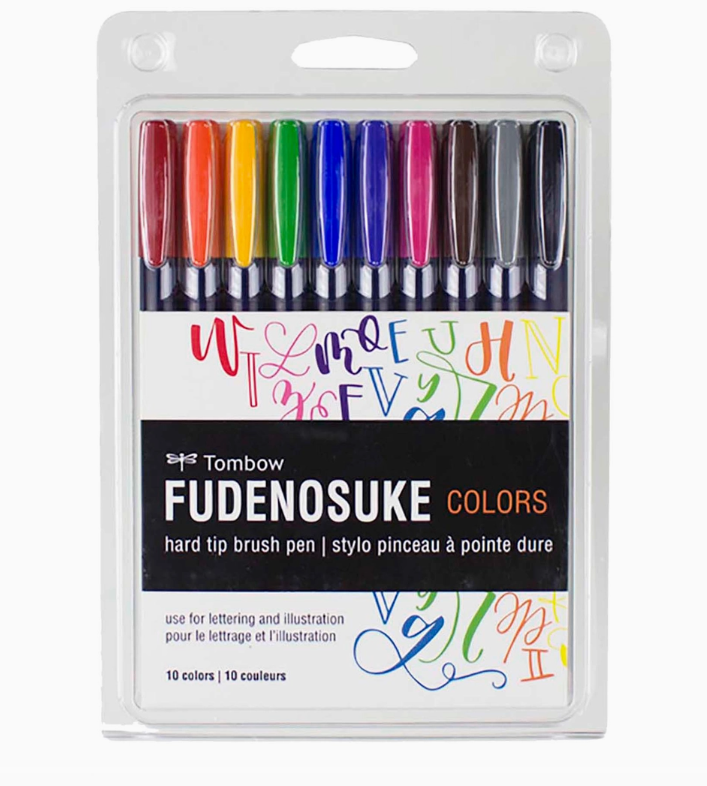 Tombow Fudenosuke Colors Calligraphy Brush Pens - 10-Pack - Art Noise