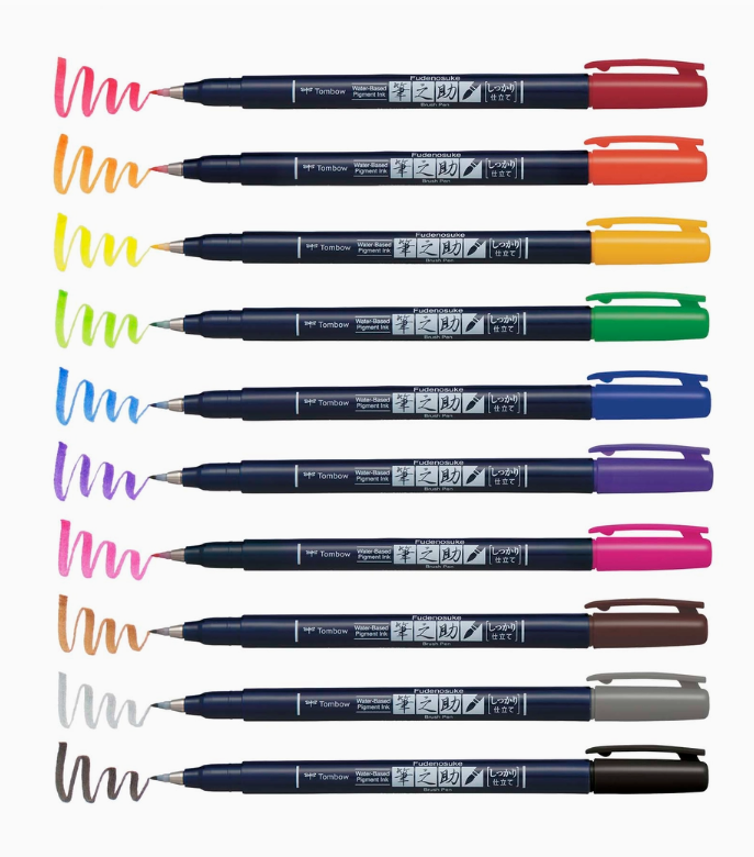 Tombow Fudenosuke Colors Calligraphy Brush Pens - 10-Pack - Art Noise