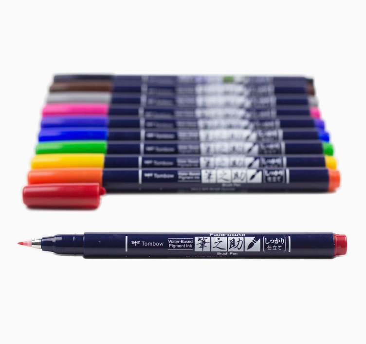 Tombow Fudenosuke Colors Calligraphy Brush Pens - 10-Pack