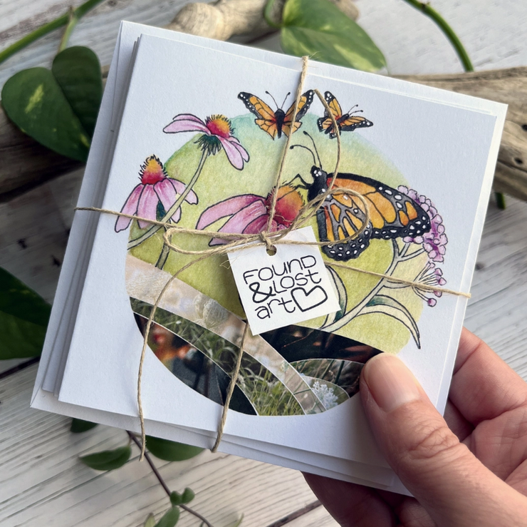 Found & Lost Art Art Notecard Pack Set of 4 - Monarch Butterfly - Art Noise