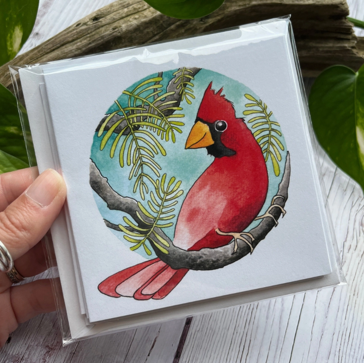 Found & Lost Art Art Notecard Pack St of 4 - Cardinal - Art Noise