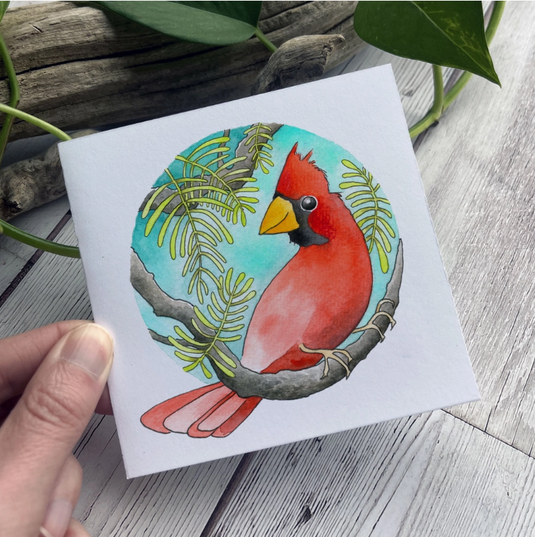 Found & Lost Art Art Notecard Pack St of 4 - Cardinal - Art Noise