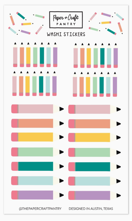 The Paper + Craft Pantry Rainbow Pencils Washi Sticker Sheet