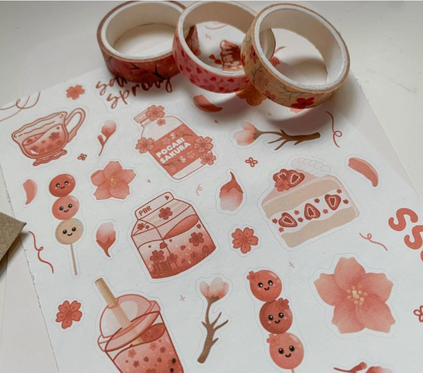 printsbyrish Sakura Spring Sticker Sheet - Art Noise