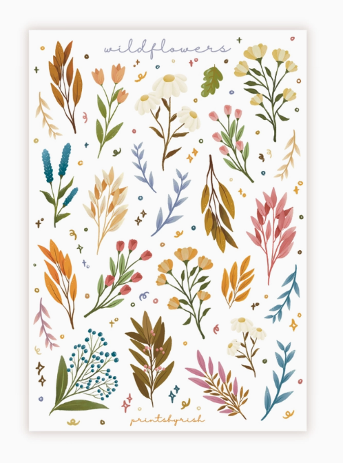 printsbyrish wildflowers Sticker Sheet - Art Noise