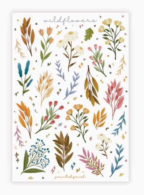 printsbyrish wildflowers Sticker Sheet - Art Noise