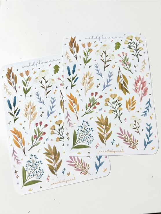 printsbyrish wildflowers Sticker Sheet - Art Noise