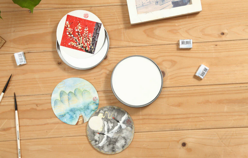 Dorerart Circular postcard 300g 25% cotton watercolor paper,24 sheets,tin box Diameter 105 Red - Art Noise