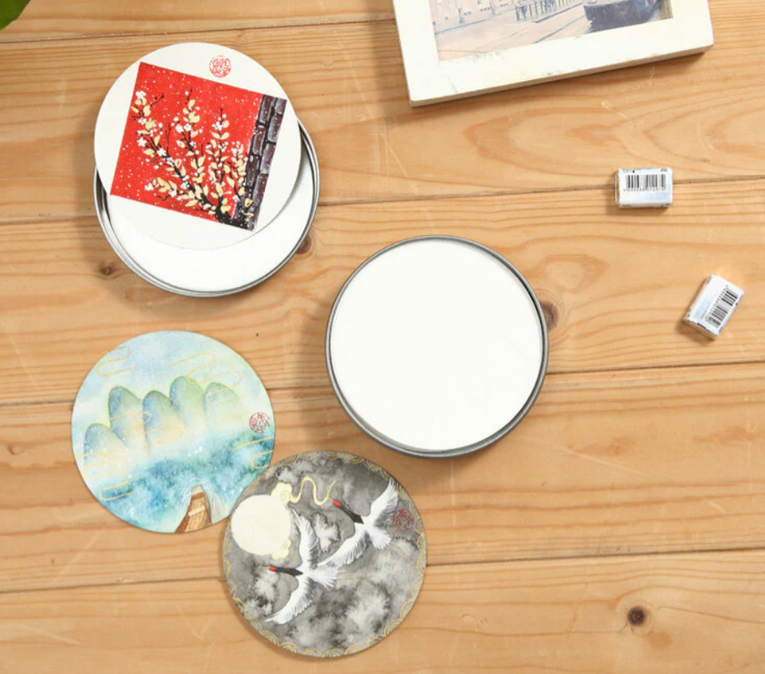 Dorerart Circular postcard 300g 25% cotton watercolor paper,24 sheets,tin box Diameter 105 Red - Art Noise