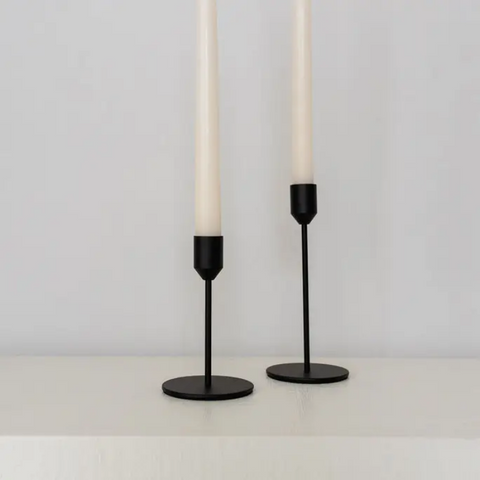 Inkwell Black Metal Tapered Candle Holders Set/2