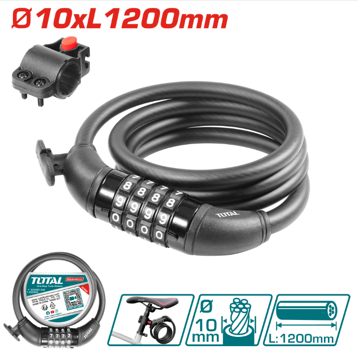 Total Tools - 4 Digit Combination bicycle lock (with lock frame)