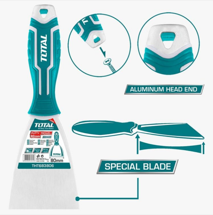 Total Tools - 3" Stainless Steel Putty trowel with Aluminum Head