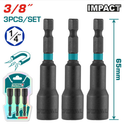 Total Tools - 3 Pcs 3/8"X2-9/16" Impact Magnetic Nutsetter