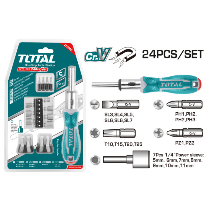 Total Tools - 24 Pcs ratchet screwdriver set