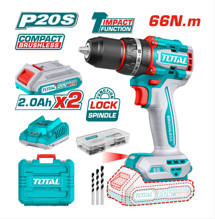 Total Tools - 20VX1/2" Compact Brushless Cordless Impact Drill Combo