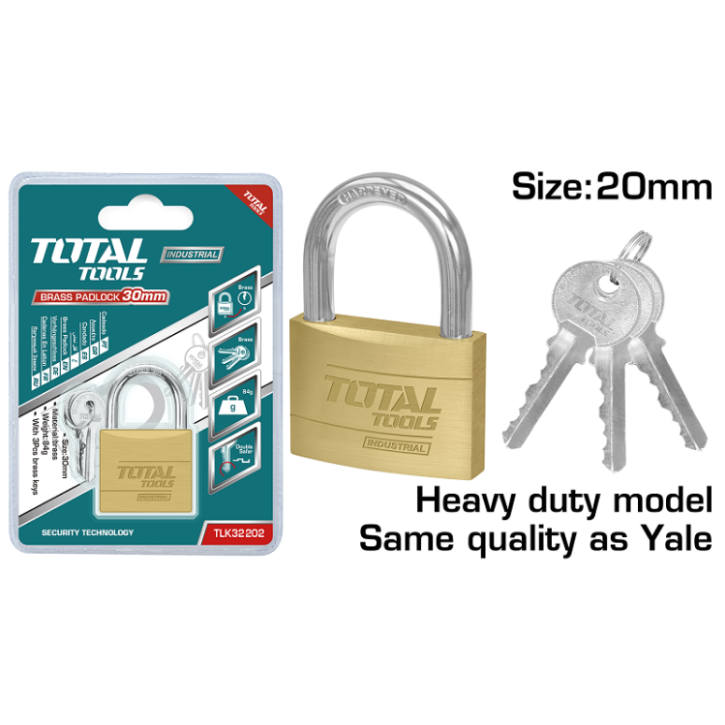 Total Tools - 20 MM Heavy duty brass padlock