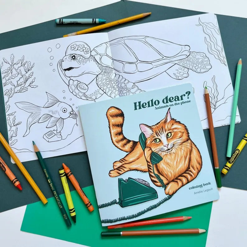  Hello dear? Animals on the Phone Colouring Book Amelie Legault  art-noise.myshopify.com hello-dear-animals-on-the-phone-colouring-book