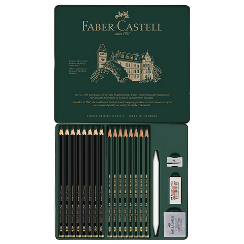 Faber-Castell PITT GRAPHITE MATT and CASTELL 9000 Tin of 20