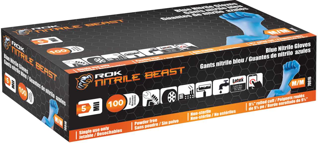 ROK - NITRILE GLOVES 5 MIL BLUE 100 PC MED